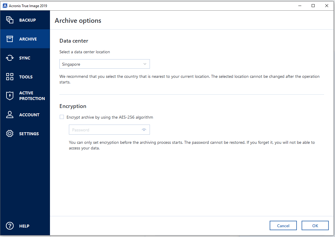 acronis true image 2019 keep from running