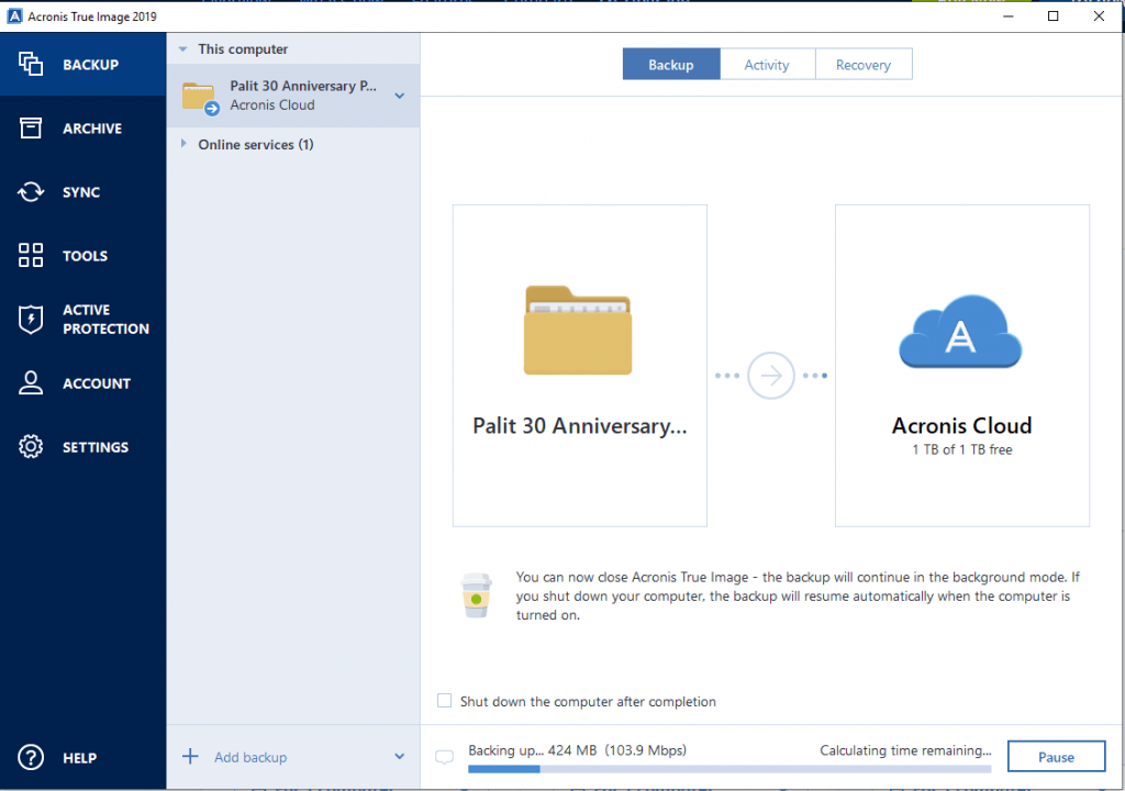 acronis true image 2019 hangs during backup