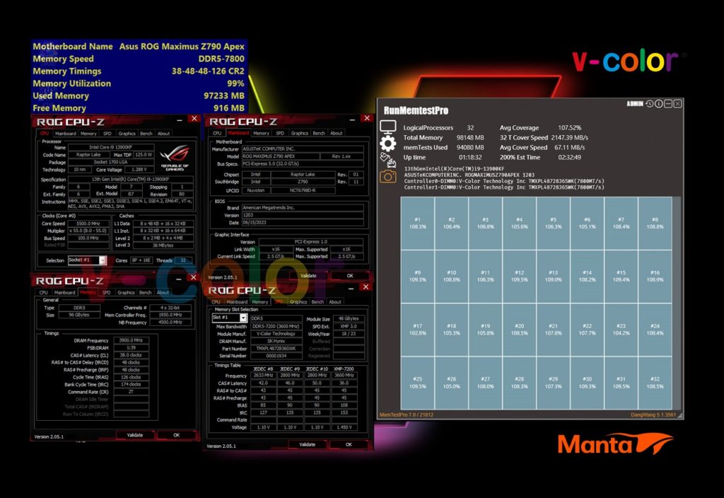 V-COLOR MANTA X PRISM 7800MHz 96GB 2